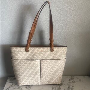 Michael Kors Cream and Tan Structured Tote Bag